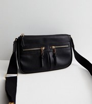 New Look Black Leather-Look Zip Front Cross Body Bag